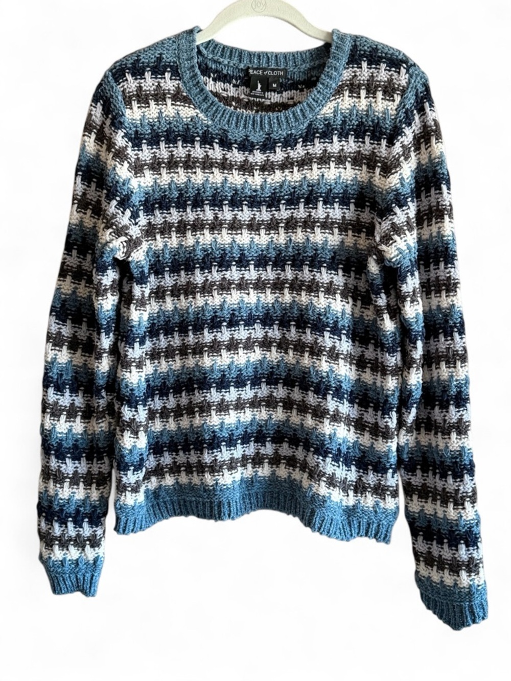 Peace of Cloth Chenille Crewneck Sweater Blue Gray Geometric Knit Women’s M